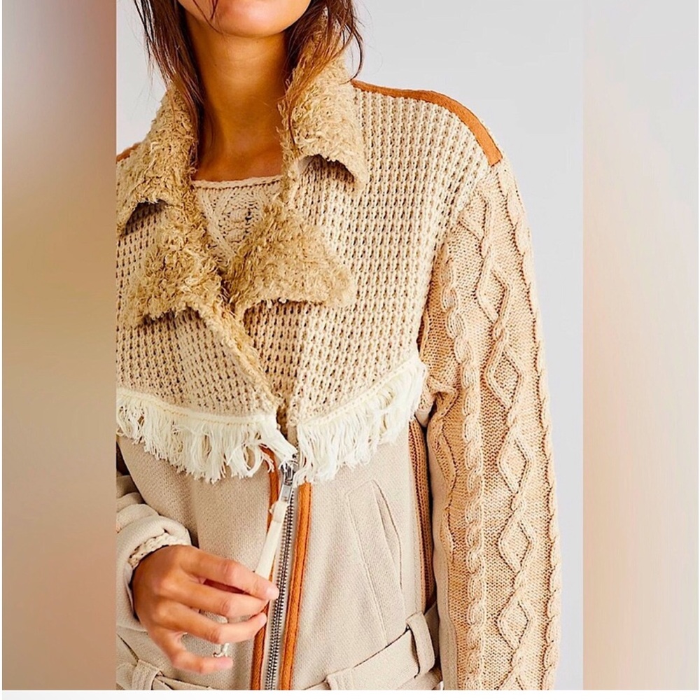 Free People Cozy Knit Mix Moto Jacket New NWT